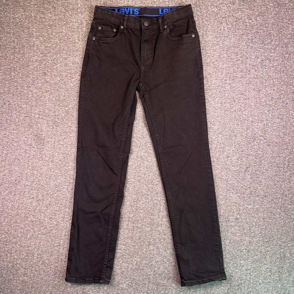 Levis 502 Jeans Boys 16 Reg Black Grungy Tapered Pants Stretch Denim Fits29x29.5